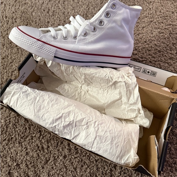 Converse White High Top Sneakers with Red Trim - Picture 2 of 5